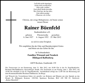 Traueranzeige von Rainer Büenfeld von Tageszeitung