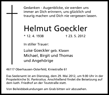 Traueranzeige von Helmut Goeckler von Tageszeitung