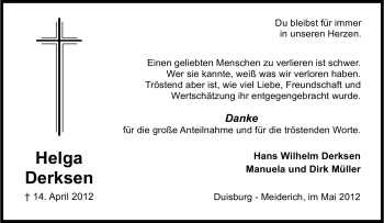 Traueranzeige von Helga Derksen von Tageszeitung