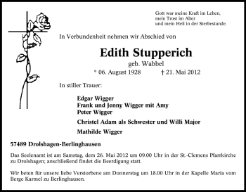 Traueranzeige von Edith Stupperich von Tageszeitung