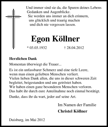 Traueranzeige von Egon Köllner von Tageszeitung