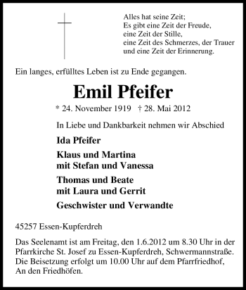 Traueranzeige von Emil Pfeifer von Tageszeitung