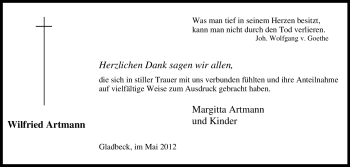 Traueranzeige von Wilfried Artmann von Tageszeitung
