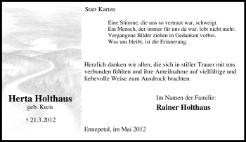 Traueranzeige von Herta Holthaus von Tageszeitung