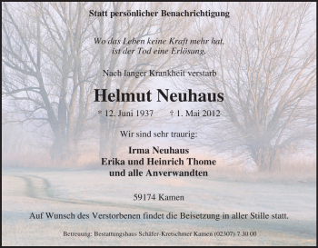 Traueranzeige von Helmut Neuhaus von Tageszeitung