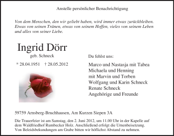 Traueranzeige von Ingrid Dörr von Tageszeitung