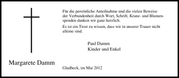 Traueranzeige von Margarete Damm von Tageszeitung