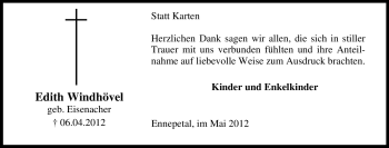 Traueranzeige von Edith Windhövel von Tageszeitung
