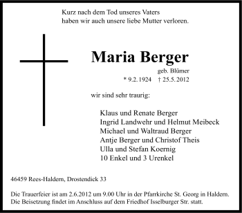 Traueranzeige von Maria Berger von Tageszeitung