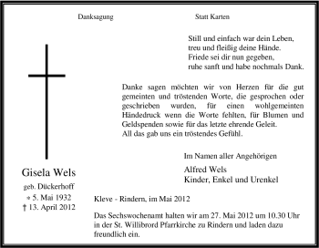 Traueranzeige von Gisela Wels von Tageszeitung