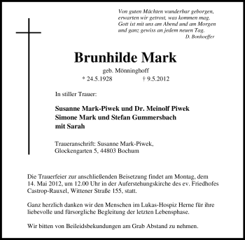 Traueranzeige von Brunhilde Mark von Tageszeitung