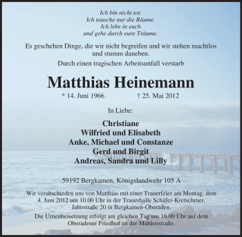 Traueranzeige von Matthias Heinemann von Tageszeitung