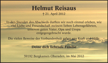 Traueranzeige von Helmut Reisaus von Tageszeitung