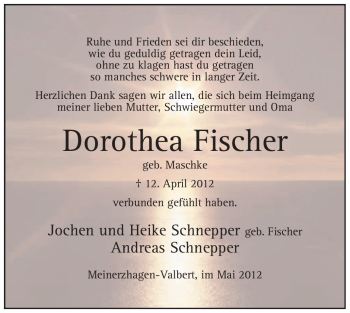 Traueranzeige von Dorothea Fischer von Tageszeitung