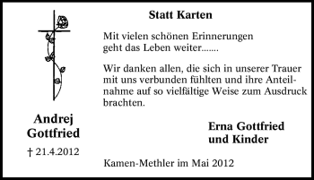 Traueranzeige von Andrej Gottfried von Tageszeitung