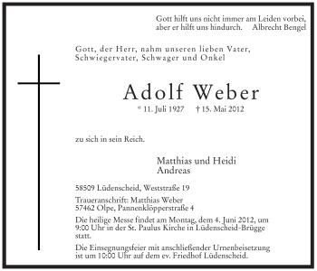 Traueranzeige von Adolf Weber von Tageszeitung