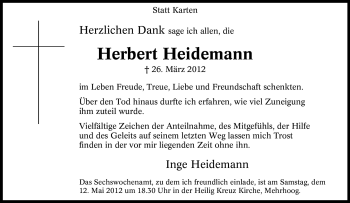 Traueranzeige von Herbert Heidemann von Tageszeitung