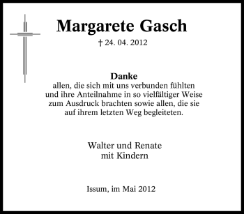 Traueranzeige von Margarete Gasch von Tageszeitung