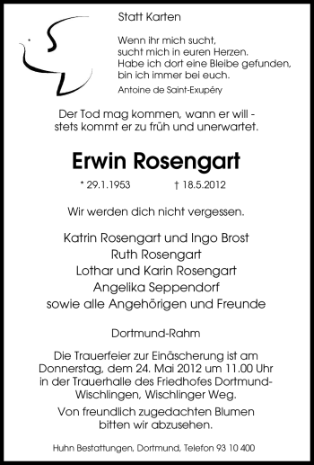 Traueranzeige von Erwin Rosengart von Tageszeitung