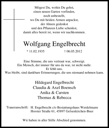 Traueranzeige von Wolfgang Engelbrecht von Tageszeitung