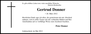 Traueranzeige von Gertrud Donner von Tageszeitung