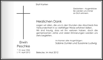 Traueranzeige von Erwin Peschke von Tageszeitung
