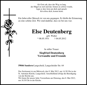 Traueranzeige von Else Deutenberg von Tageszeitung