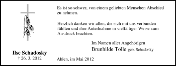 Traueranzeige von Ilse Schadosky von Tageszeitung