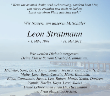Traueranzeige von Leon Stratmann von Tageszeitung