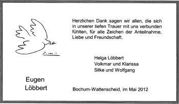 Traueranzeige von Eugen Löbbert von Tageszeitung