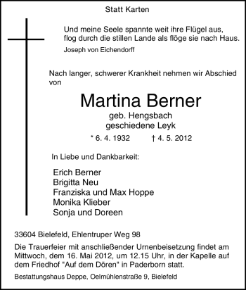 Traueranzeige von Martina Berner von Tageszeitung