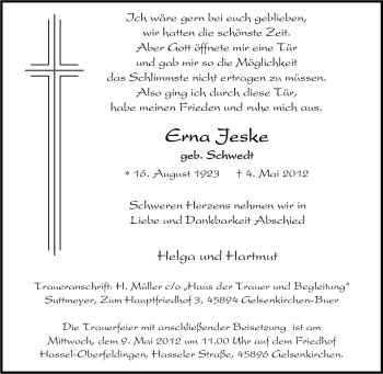 Traueranzeige von Erna Jeske von Tageszeitung