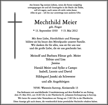 Traueranzeige von Mechthild Meier von Tageszeitung