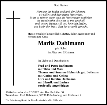 Traueranzeige von Marlis Dahlmann von Tageszeitung