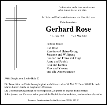 Traueranzeige von Gerhard Rose von Tageszeitung