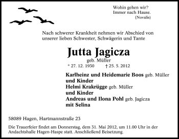 Traueranzeige von Jutta Jagicza von Tageszeitung
