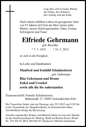 Traueranzeige von Elfriede Gehrmann von Tageszeitung