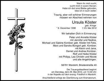 Traueranzeige von Ursula Köster von Tageszeitung