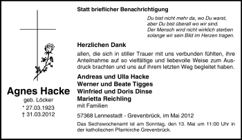 Traueranzeige von Agnes Hacke von Tageszeitung