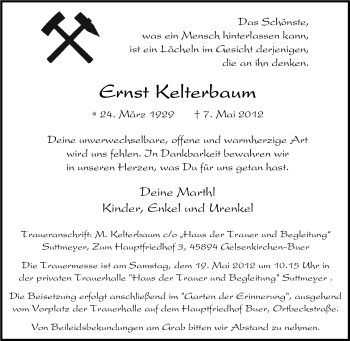 Traueranzeige von Ernst Kelterbaum von Tageszeitung
