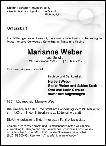 Traueranzeige von Marianne Weber von Tageszeitung
