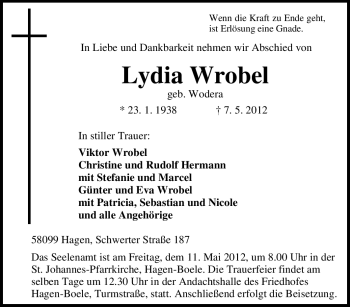 Traueranzeige von Lydia Wrobel von Tageszeitung