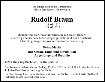 Traueranzeige von Rudolf Braun von Tageszeitung