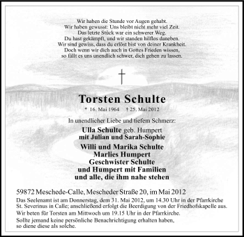 Traueranzeige von Torsten Schulte von Tageszeitung