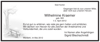 Traueranzeige von Wilhelmine Kraemer von Tageszeitung