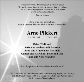 Traueranzeige von Arno Plickert von Tageszeitung