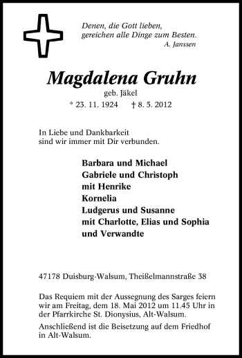 Traueranzeige von Magdalena Gruhn von Tageszeitung