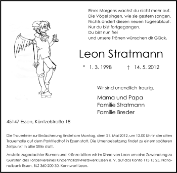 Traueranzeige von Leon Stratmann von Tageszeitung