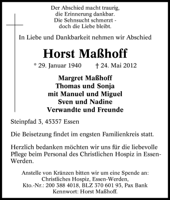 Traueranzeige von Horst Maßhoff von Tageszeitung