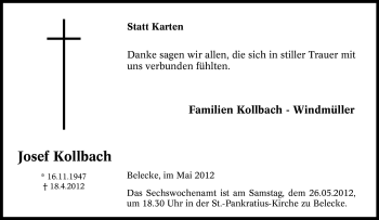 Traueranzeige von Josef Kollbach von Tageszeitung